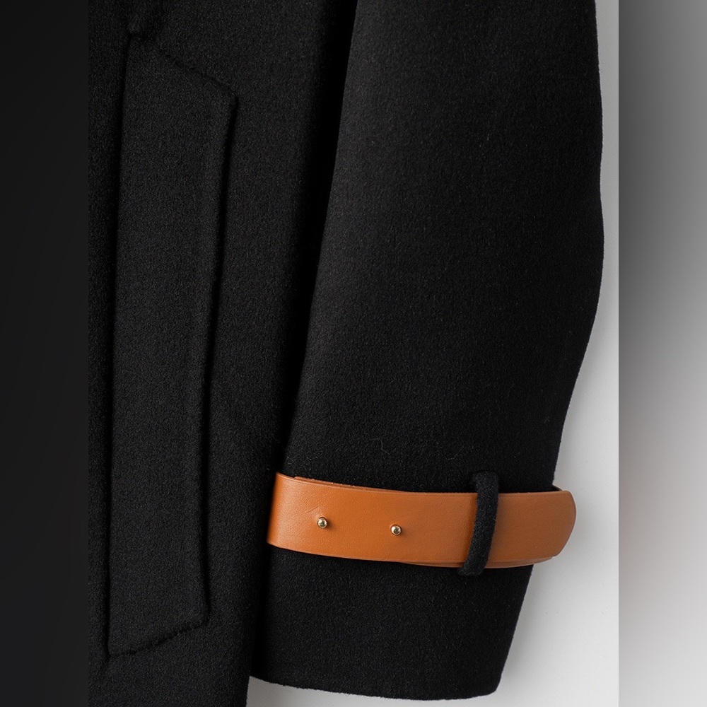 100% Wool Coat, British Trench Coat, Black - Picture 7 of 12